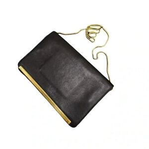 Madewell Black Leather Chained Crossbody Clutch w Brass/Gold Hardware